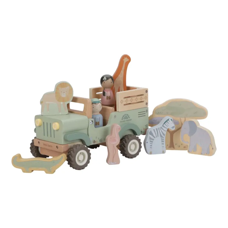 Little Dutch Safariauto aus Holz mit Tieren Grün Safari Friends – Bild 1