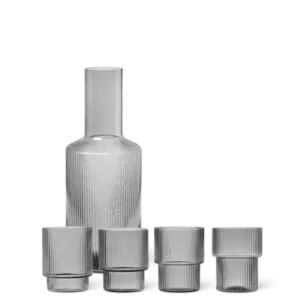 Ripple Glasses and Carafe Gift Set in smoked grey, four ribbed tumblers with carafe