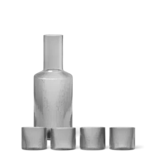 Ripple Low Glasses set of 4 and Carafe gift set in smoked grey, ribbed surface