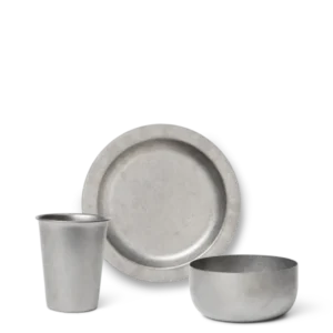 Tumbled Cup, Bowl & Plate Gift Set in stainless steel