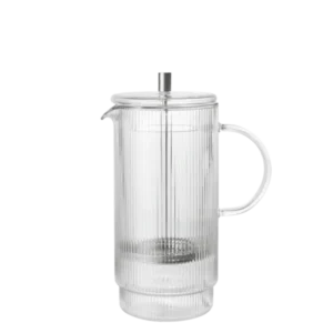 Ripple Thermal French Press in clear ribbed glass with plunger lid and curved handle