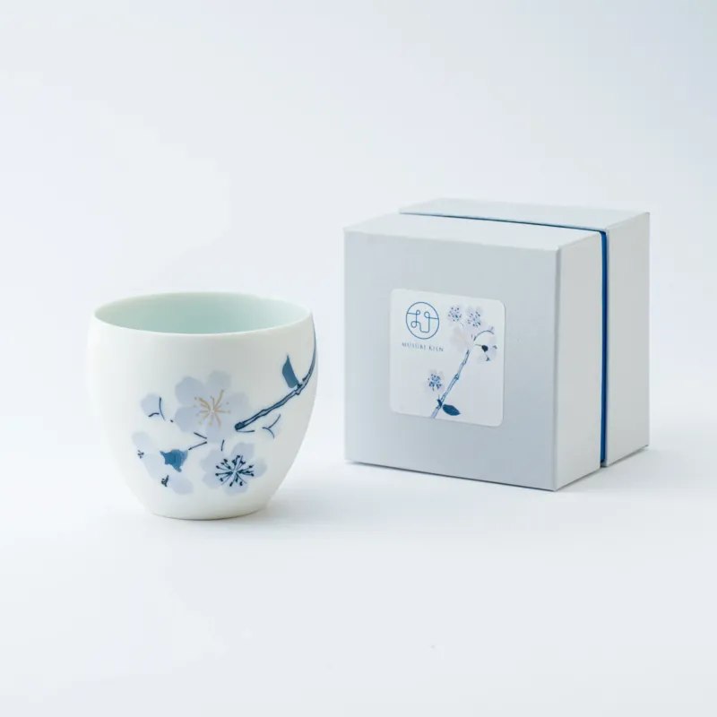 Blue Flower Sakura Japanese Teacup