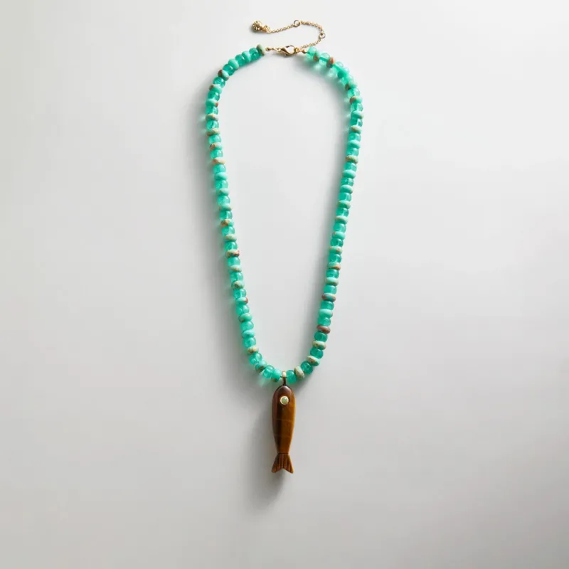 Sun Drift Semi-Precious Pendant Necklace - Brown Fish