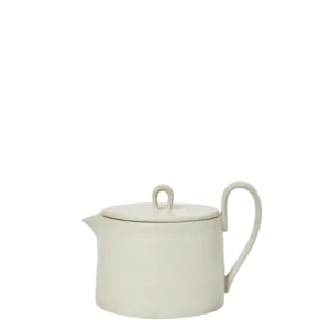 Flow Teapot in off-white speckle with lid and curved handle