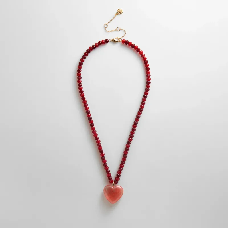 Semi-Precious Heart Necklace - Strawberry/Cherry Quartz