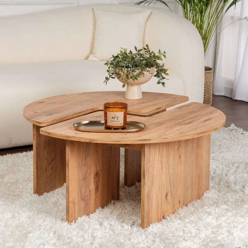 Couchtische - Rund Couchtisch Moari-Atlantik Kiefernholz Melamin 90cm - Dimehouse