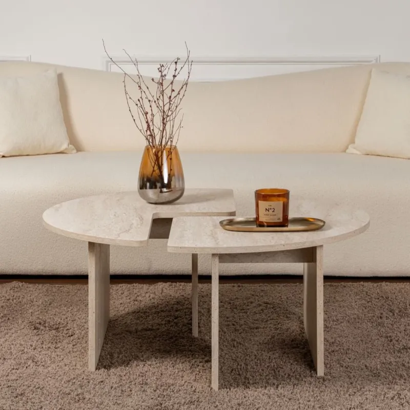 Couchtische - Couchtisch 2er-Set Travertin Maira - Melamin - Dimehouse