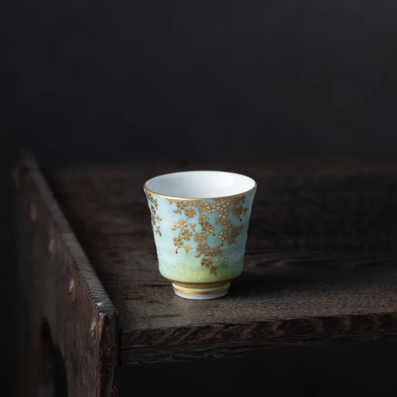 Blue Gradient Morikin Shirochibu Weeping Sakura Sake Cup