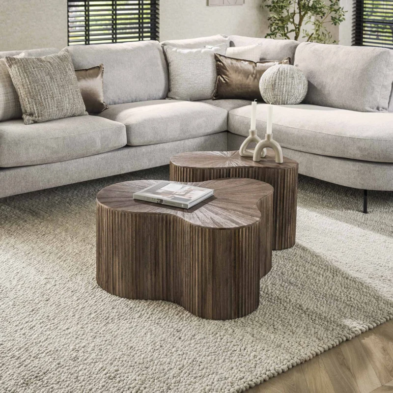 Couchtische - Couchtisch 2er-Set Myla Organische Form Teakholz Braun - Japandi - Dimehouse