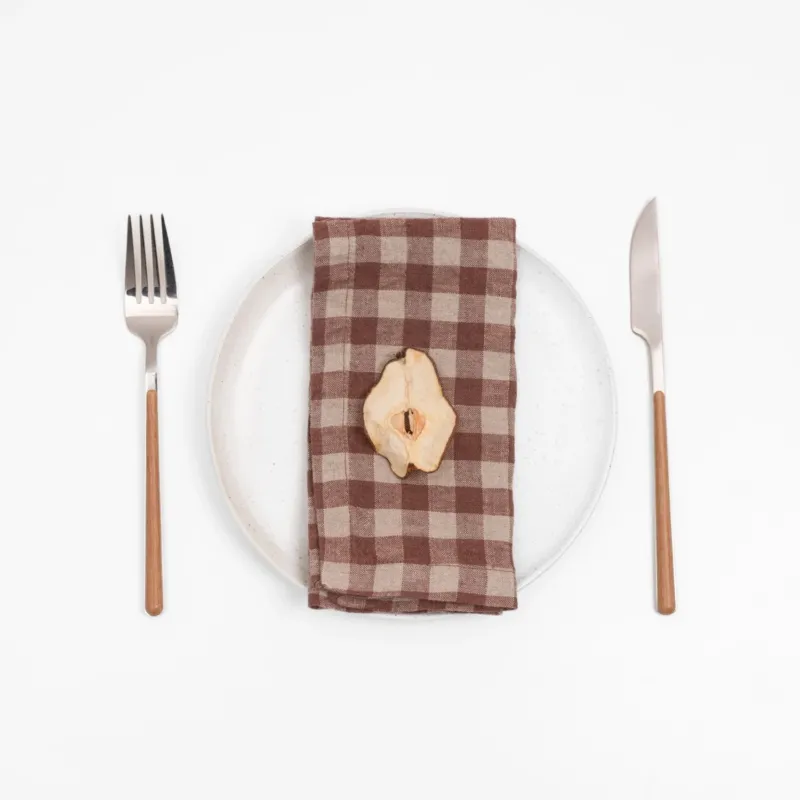 Leinen-Servietten im 2er-Set, Chocolate Gingham
