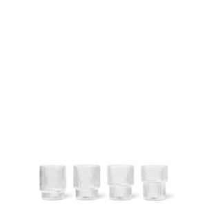Ripple Small Glasses in clear, set of four ribbed tumblers in a row