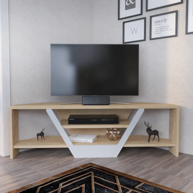 Sares TV-Schrank in Eichenoptik weiß 120 cm Weiß und Eichenoptik Melaminbeschichteter Holzverbundstoff