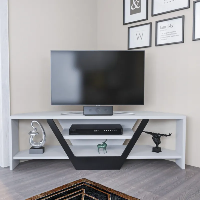 Sares TV-Schrank weiß-schwarz 120 cm Weiß, schwarz melaminbeschichteter Holzverbundstoff