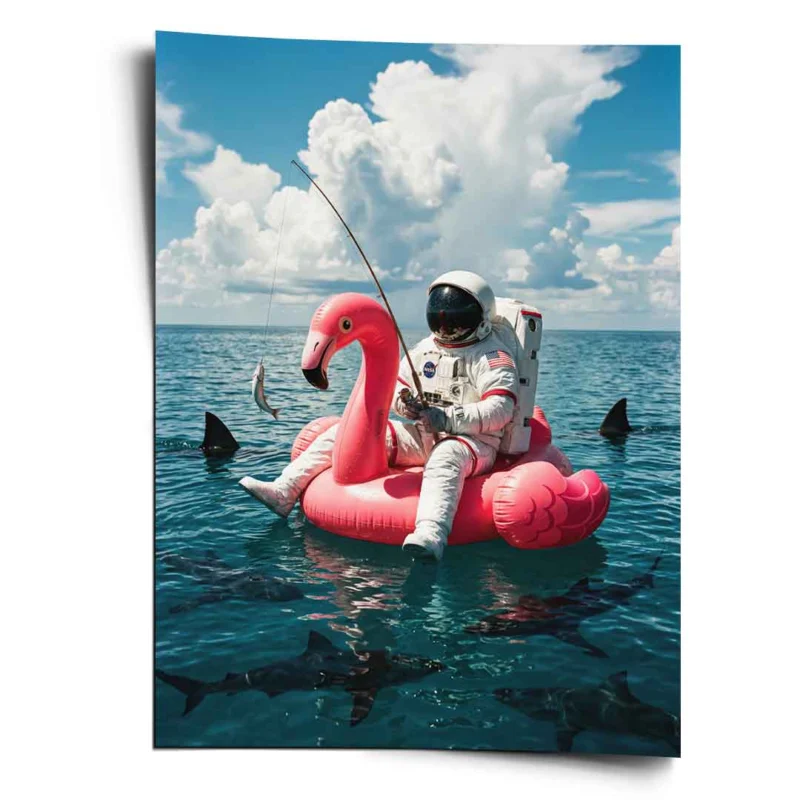 Poster Front — Fearless Astronaut on a Flamingo