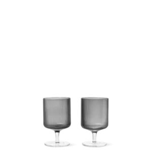 Ripple Wine Glasses in smoked grey, set of 2 with ribbed bowls and clear stems