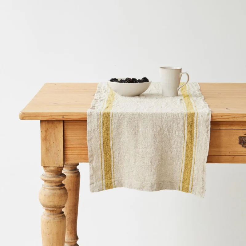 Leinen - Tischläufer, Mustard Stripe Vintage - Linen Tales