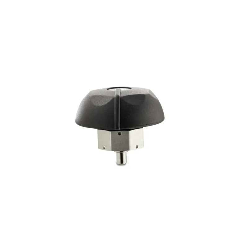 Hochwertiger Fissler Vitavit® Royal-Drehknopf, schwarz-silberne Oberfläche, entwickelt für Präzision und Langlebigkeit. Weißer Hintergrund.