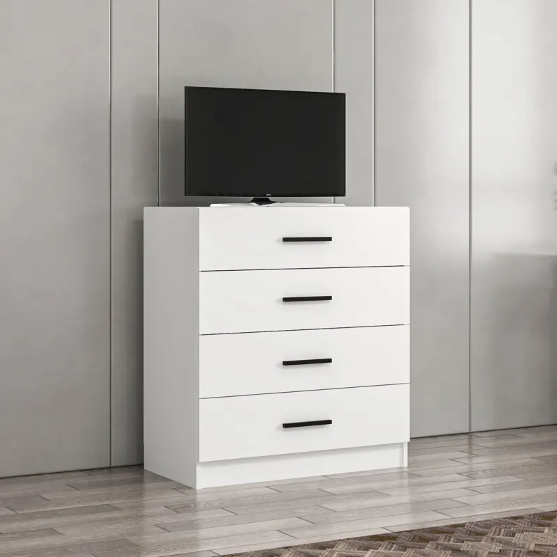 Kommoden - Kommode Kale TV Weiß Melamin 90x100x47 cm - Dimehouse