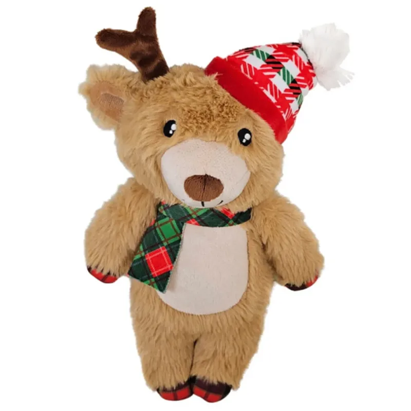 Xmas Weihnacht Plüsch Rentier mit Mütze Hundespielzeug – 29 cm