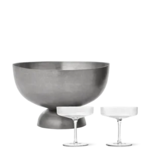 Ripple Champagne Saucers and Tumbled Champagne Cooler gift set, two clear coupes with footed bowl