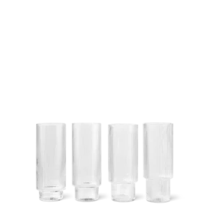 Ripple Long Drink Glasses in clear, set of four with ribbed sides