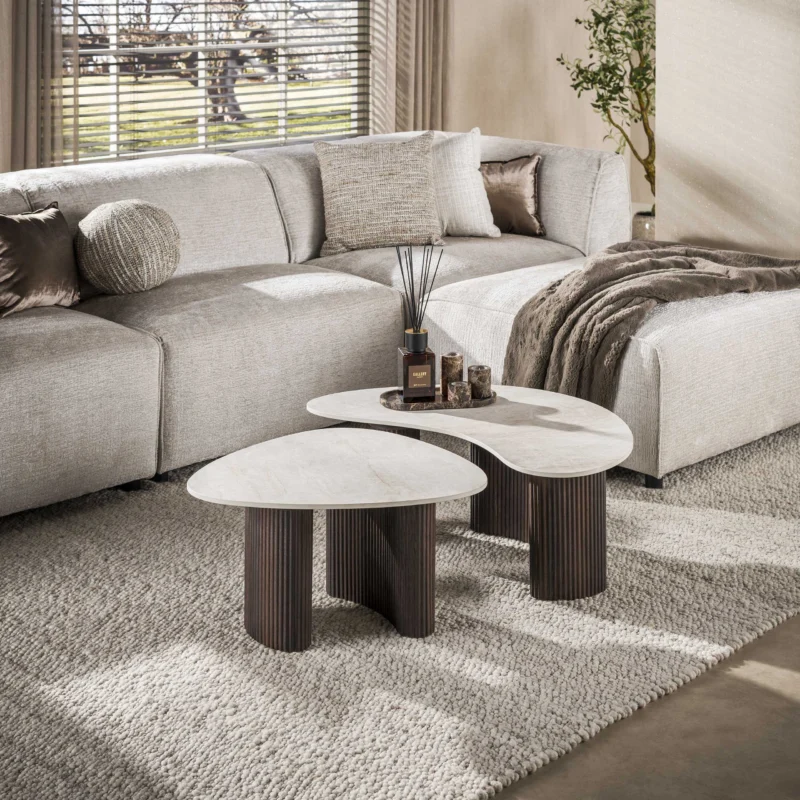 Bio-Couchtisch im 2er-Set mit luxuriösem 3D-Taj Mahal Keramik