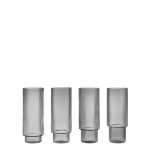 Ripple Long Drink Glasses in smoked grey, set of four ribbed tall glasses