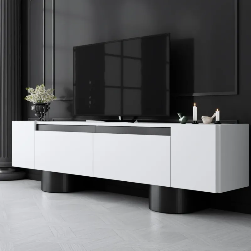 TV-Möbel - TV-Möbel Weiß Bohem 180x50x30 - Schwarzer Rahmen - Dimehouse