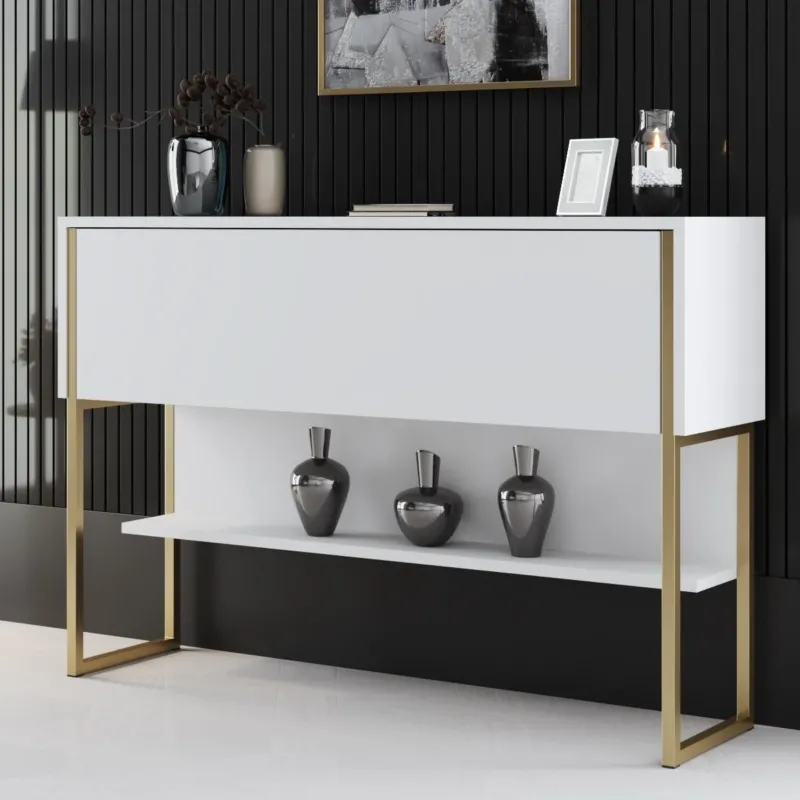 Sideboards - Modern Kommode Weiß Luxus 120x80x30 - Goldrahmen - Ein Fach - Dimehouse