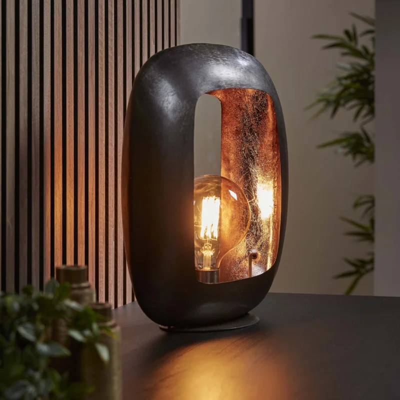 Tischlampen - Industriell Tischlampe Selma L Oval Schwarz Nickel - Dimehouse