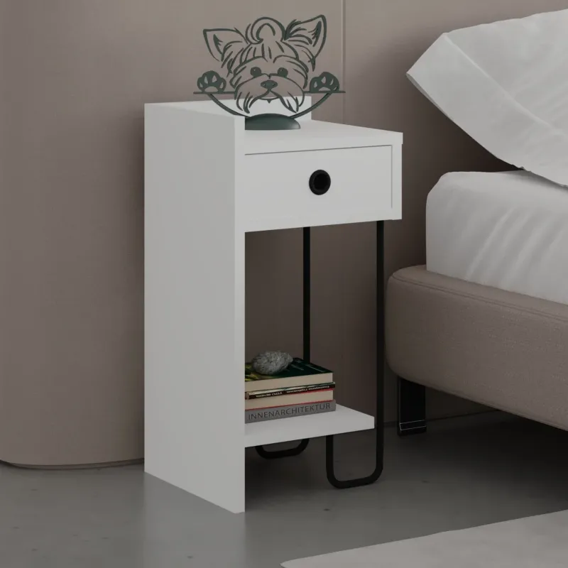 Nachttische - Nachttisch Sirius Left White Melamin 32x61x30 cm - Dimehouse