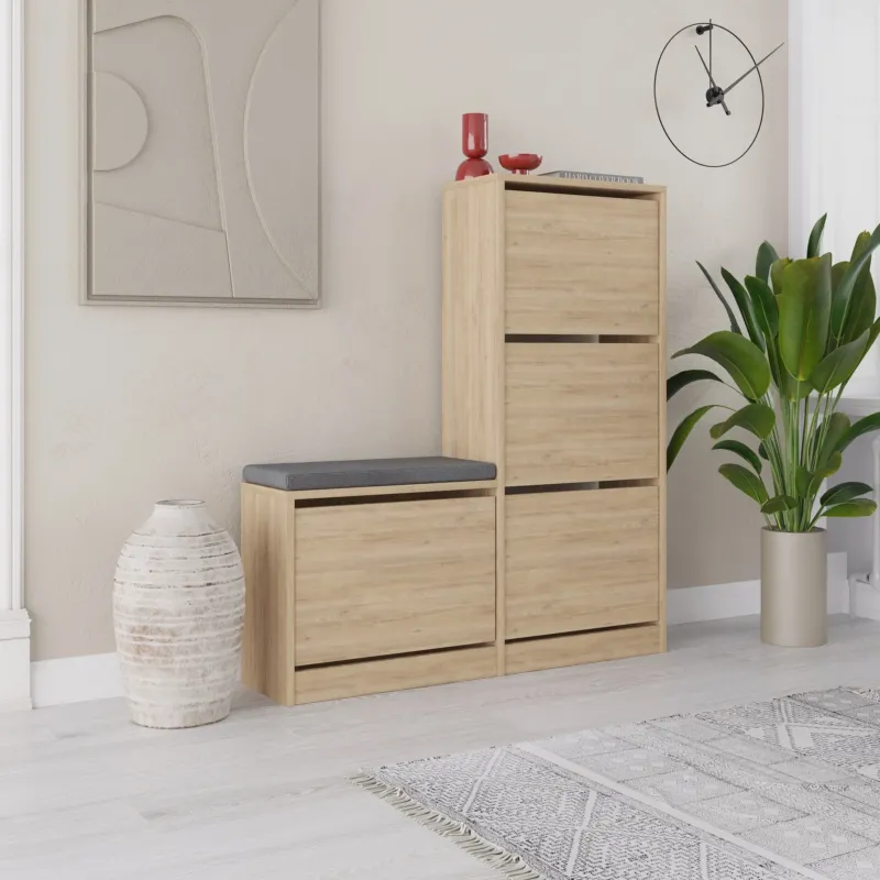 Schuhschränke - Schuhschrank Dude Oak Melamin 105x118,5x26 cm - Dimehouse