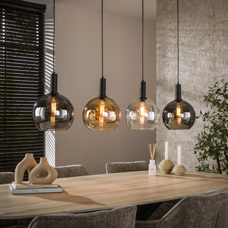 Hängelampen - Hängelampe 4 - helles Glas schwarz Metall Valeo 135cm - Dimehouse