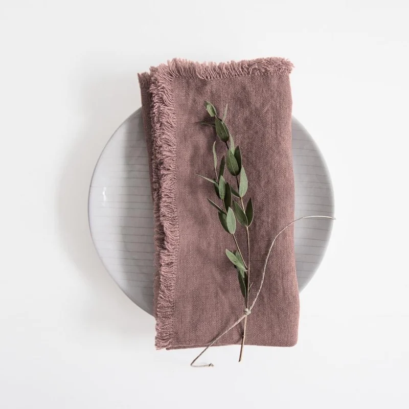 Leinen - Servietten mit Fransen im 2er - Set, Ashes of Roses - Linen Tales