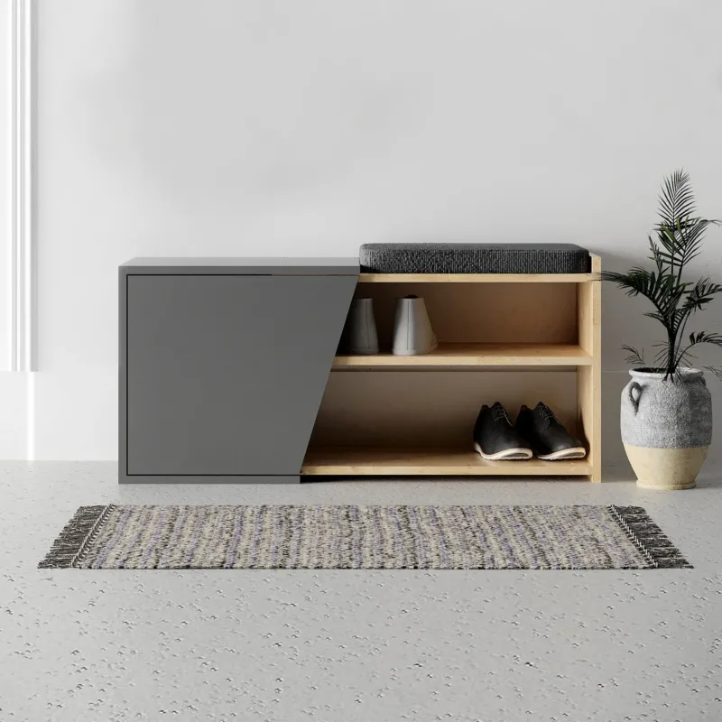 Schuhschränke - Schuhschrank Fiona Eiche Anthrazit Melamin 104x37x47cm - Dimehouse