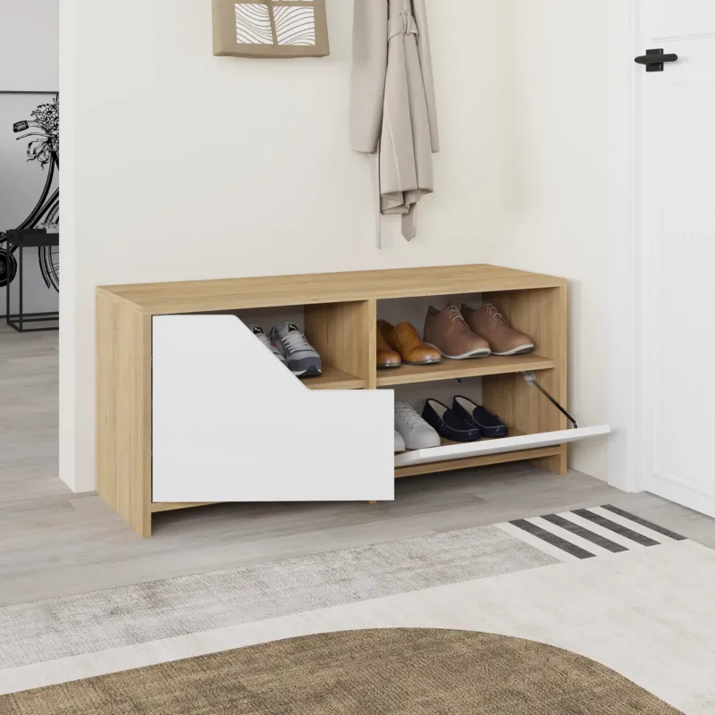 Schuhschränke - Schuhschrank Nexus Eiche Weiß Melamin 105x47x37cm - Dimehouse