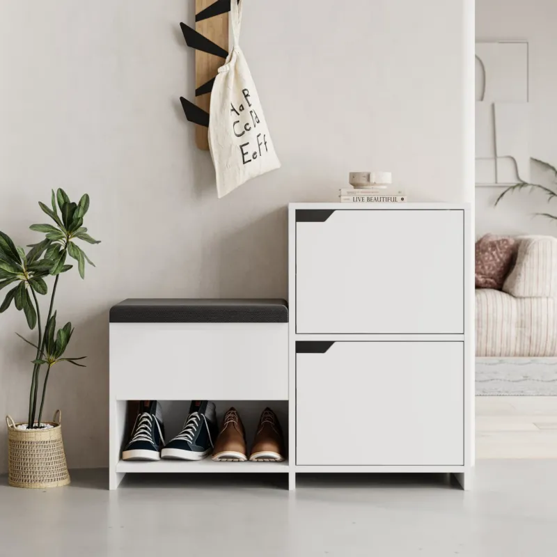 Schuhschränke - Schuhschrank Haven White Melamin 101,5x80,5x35,5cm - Dimehouse