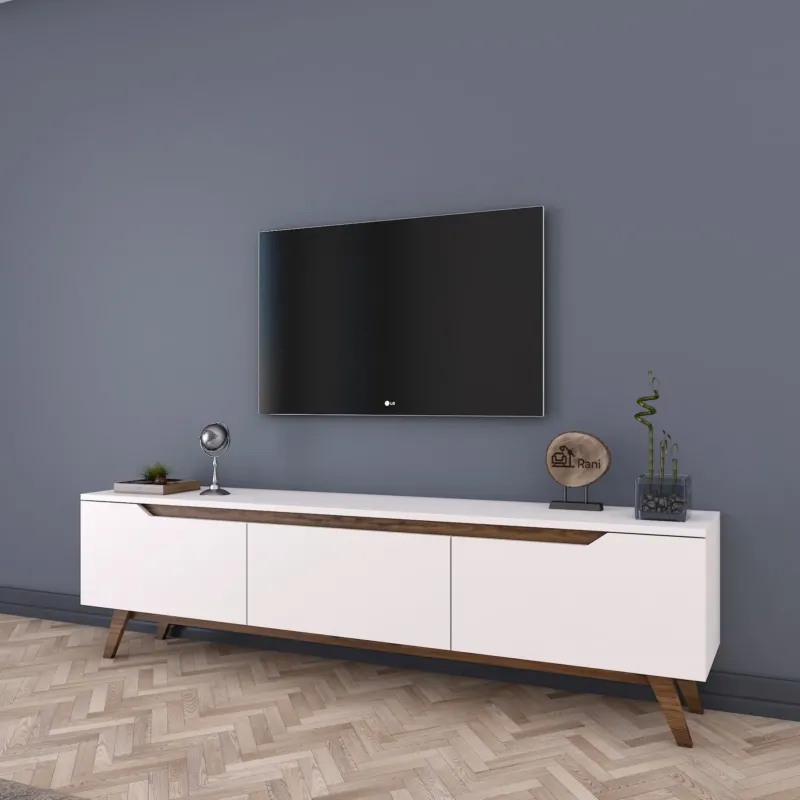 TV-Möbel - TV-Möbel Osiris White Dark Walnut Melamin 180x48,6x35 cm - Dimehouse