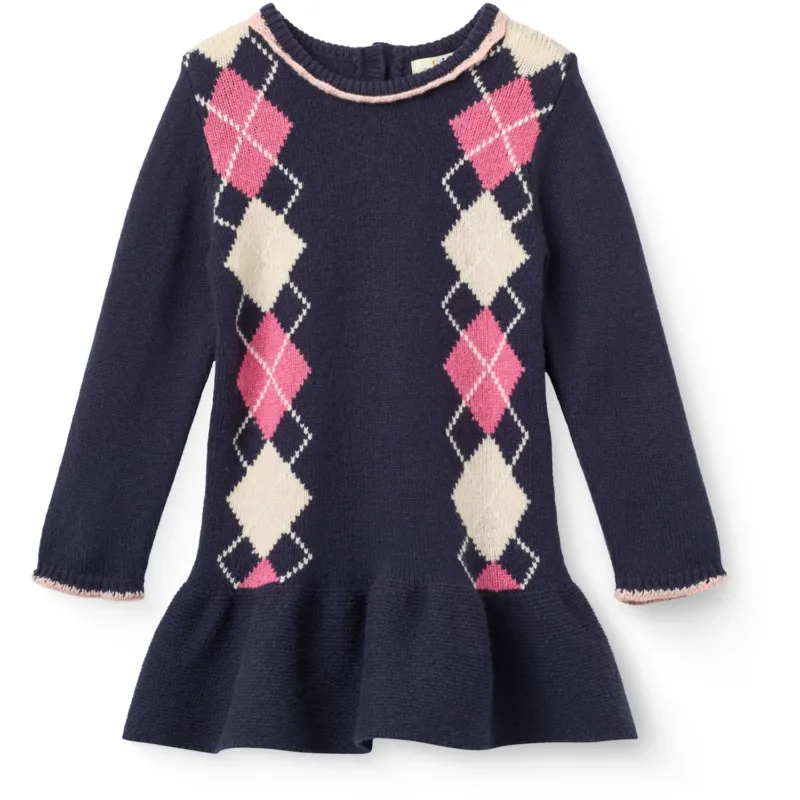 COPENHAGEN COLORS Navy/Soft Pink/Blossom Pink Comb. Argyle Klänning M/ Deco