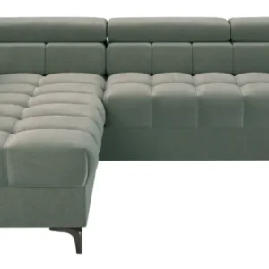 Ecksofa mit Schlafunktion Arellio, L-förmig, linksseitig, mit Stauraum, salbeigrüner Chenille-Bezug