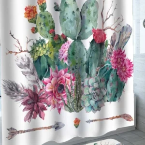 Art Painting Flowers and Cactus Shower Curtain