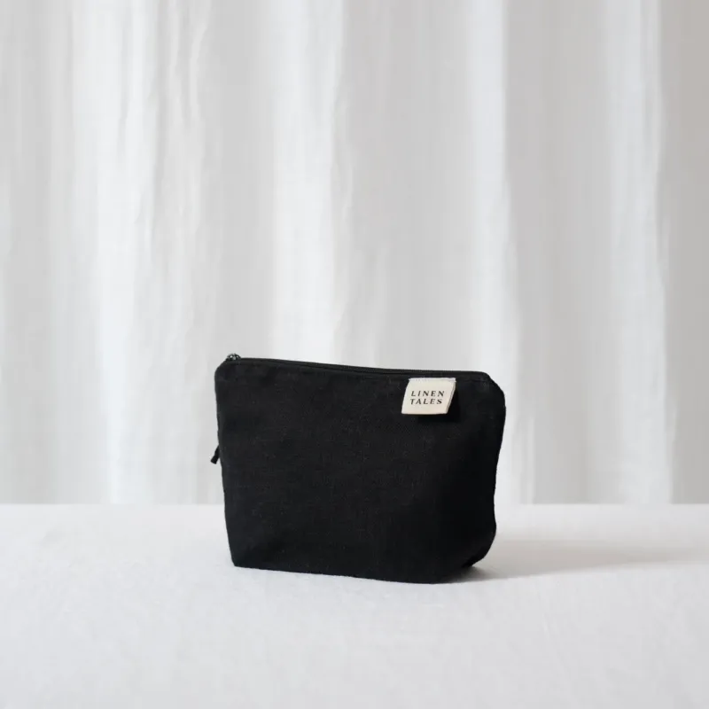 Twill-Leinen Make-up-Täschchen, Black