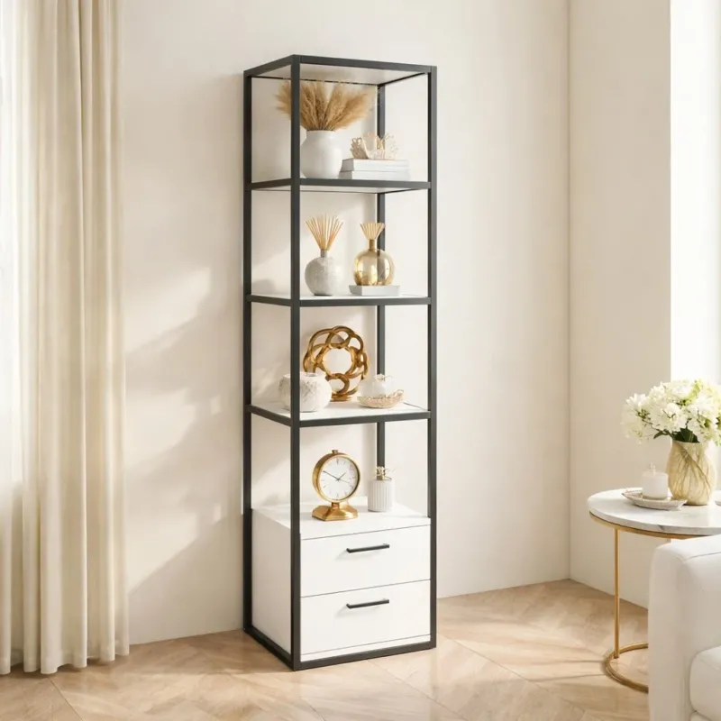 Bücherregale - Bücherregal Robbins Schwarz Schwarz Weiß Melamin 39x160x39 cm - Dimehouse