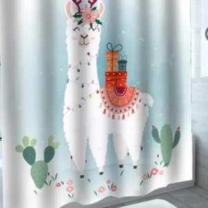 Christmas Shower Curtains and Christmas Bathmat Spirit Cute South American Alpaca