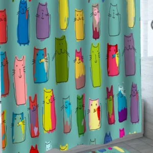 Colorful Shower Curtain Painted Cats Drawings