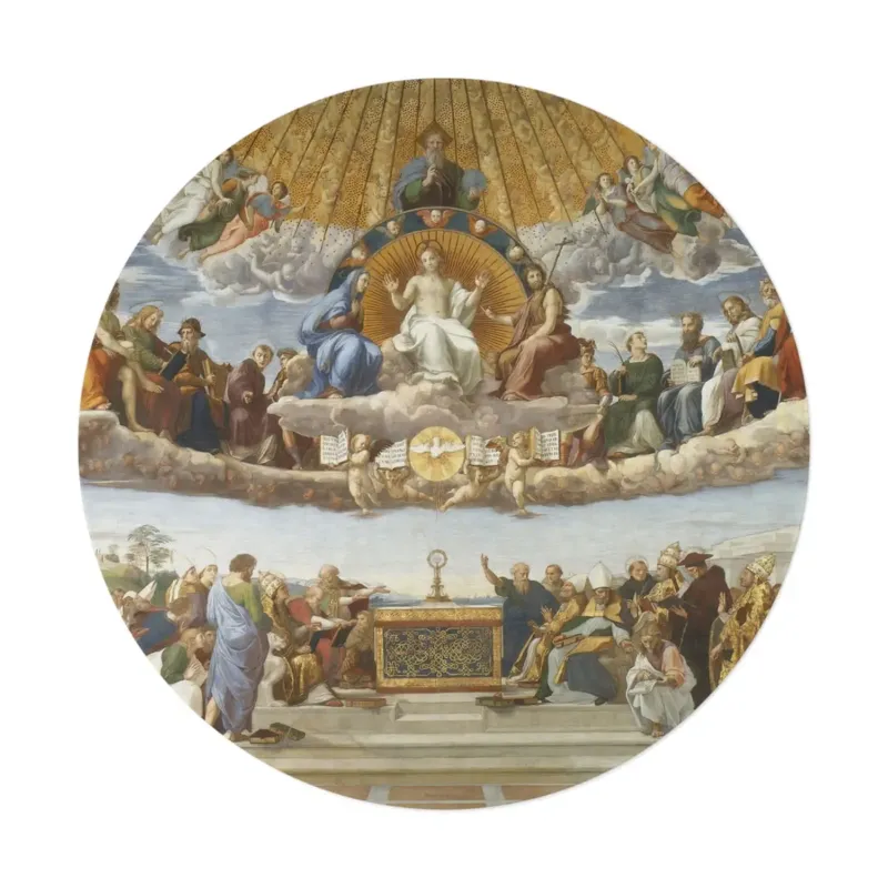 Disputation of the Holy Sacrament round mat placed in a refined living room