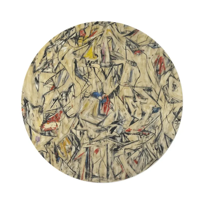 Willem de Kooning Excavation round mat, overhead view on white background