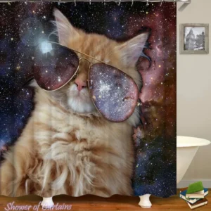 Funny Cat Shower Curtain of Galaxy Shades Cat