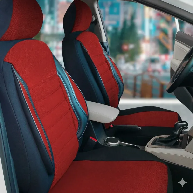 Schonbezüge Sitzbezüge für VW T5 T6 2003-2024 Schwarz Rot 2 Sitz Vorne Satz