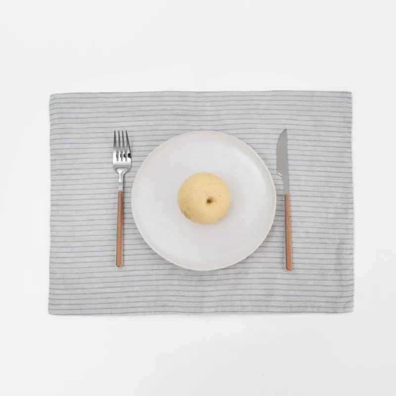 Leinen - Tischset, Grey Blue Pinstripe Rustic - Linen Tales